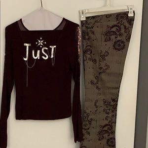 Burgundy suit with glitter on the side